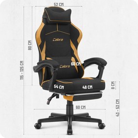 CABRO C502 геймърски стол от плат с подложка за крака, до 150 кг, черен и оранжев
