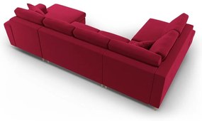 Червен кадифен разтегателен ъглов диван с място за съхранение (ляв ъгъл/U форма) Kyoto – Cosmopolitan Design