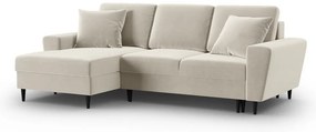 Бежов кадифен разтегателен ъглов диван с място за съхранение (ляв ъгъл) Kyoto – Cosmopolitan Design