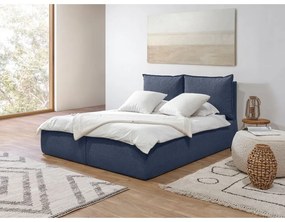 Тъмносиньо двойно тапицирано легло с място за съхранение с включена подматрачна рамка 180x200 cm Garance – Bobochic Paris