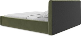 Зелено двойно легло 160x200 cm тапицирано с място за съхранение с включена подматрачна рамка Lemi – Makamii