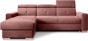 Розов кадифен разтегателен ъглов диван с място за съхранение (ляв ъгъл) Fresia – ELTAP