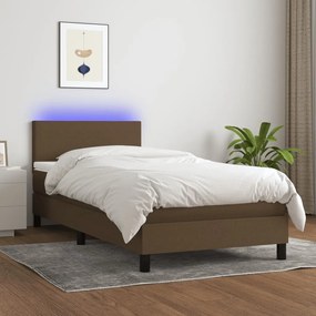 3132976 vidaXL Боксспринг легло с матрак и LED, тъмнокафяво, 100x200 см, плат