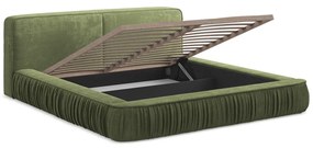 Зелено тапицирано двойно легло с място за съхранение и решетка 140x200 cm Keoni - Makamii