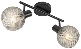 Дизайнерски прожектор черен с опушено стъкло 2-светлина - Chico