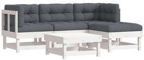 3185788 vidaXL Градински комплект с възглавници, 5 части, бял, дърво масив