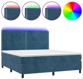 3136075 vidaXL Боксспринг легло с матрак и LED, тъмносиньо, 160x200 см, кадифе