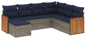 3260290 vidaXL Градински диван с възглавници, 7 части, полиратан, сив