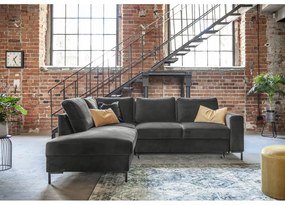 Тъмносив кадифен разтегателен ъглов диван (ляв ъгъл) Lofty Lilly – Miuform