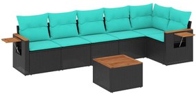 3226834 vidaXL Градински комплект диван с възглавници 7 части черен полиратан