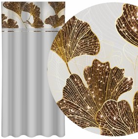 Класическа сива завеса с принт на златни листа от гинко Ширина: 160 см | Дължина: 250 см