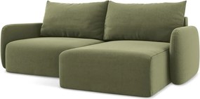 Зелен кадифен сгъваем/с място за съхранение ъглов диван (десен ъгъл) Kalena – Makamii