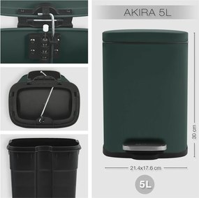 Тъмнозелено стоманено кошче за боклук с педал 5 l Akira – Spirella