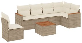 3258425 vidaXL Градински диван с възглавници, 7 части, бежов полиратан