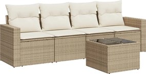 3218678 vidaXL Градински комплект диван с възглавници 5 части бежов полиратан