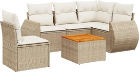 3257339 vidaXL Градински диван с възглавници, 6 части, бежов полиратан