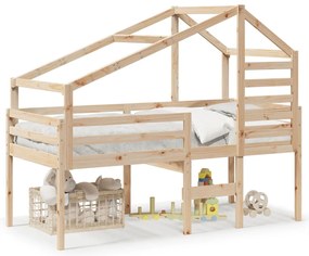 3281983 vidaXL Високо легло с покрив, 75x190 см, борово дърво масив