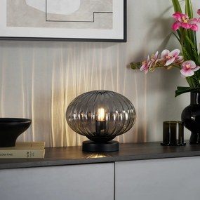 Дизайнерска настолна лампа черна с димно стъкло - Mochi