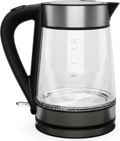 Електрическа кана Tesla KT300X, Стъклена, 2200W, 1.7 L, Скрит нагревател, STRIX Технология, Черен