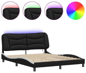 3213946 vidaXL Рамка за легло с LED без матрак Hvar черно-бяла 160x200 cм