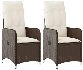 365686 vidaXL Накланящи градински столове с възглавници 2 бр полиратан кафяви
