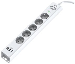 Winner Group - Разклонител с защита от пренапрежение 5 гнезда + 2xUSB-A + 1xUSB-C бял