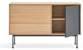 Антрацитно сив скрин с дъбов фурнир, ширина 128 см Yoko - Teulat