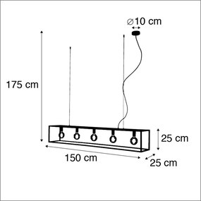 Индустриална висяща лампа сива 5 светлини - Клетка
