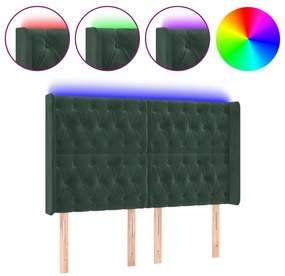 3124435 vidaXL LED горна табла за легло, тъмнозелена, 147x16x118/128см, кадифе