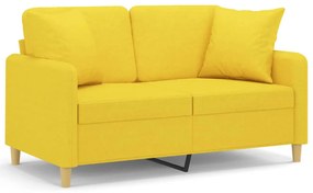 3200906 vidaXL 2-местен диван с декоративни възглавници светложълт 120 см плат