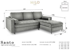 Ъглов разтегателен диван от синьо кадифе , десен ъгъл Santo - Milo Casa