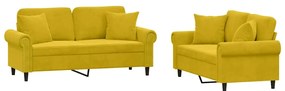 3202236 vidaXL Комплект дивани от 2 части с възглавници, жълт, кадифе