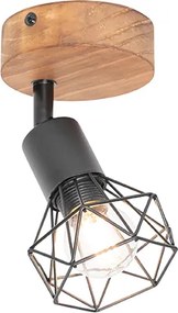 Индустриален прожектор черен с дървен шарнир и наклонен - Mosh