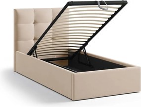 Светлокафяво единично легло 90x200 cm тапицирано с място за съхранение с включена подматрачна рамка Phaedra – Micadoni