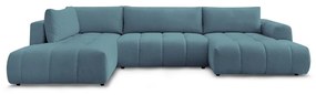 Син сгъваем/с място за съхранение ъглов диван (ляв ъгъл/U форма) Fuji – Bobochic Paris
