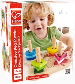 Hape - Дървен пъзел с фигури за нанизване