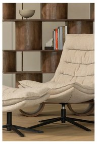 Въртящ се шенилов фотьойл с табуретка в естествен цвят Kube – WOOOD