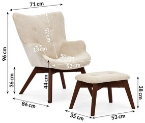 Бежов фотьойл с табуретка от рипсено кадифе Niko – Ropez