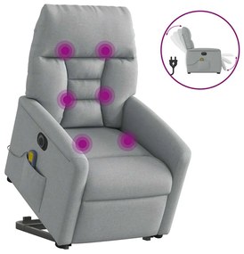 3303062 vidaXL Електрически изправящ масажен реклайнер стол светлосив текстил