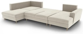 Бежов кадифен разтегателен ъглов диван с място за съхранение (ляв ъгъл/U форма) Kyoto – Cosmopolitan Design