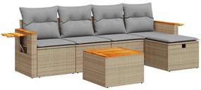 3325965 vidaXL Градински диван с възглавници, 6 части, бежов полиратан