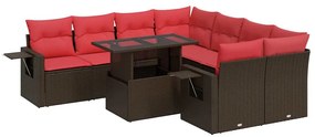 3326455 vidaXL Градински комплект диван с възглавници 9 части кафяв полиратан