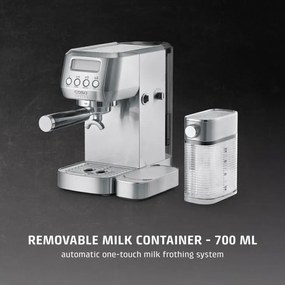 Еспресо машина Caso Gourmet Latte, 1350W, 20 bar, 1.3 л, ULKA, 6 програми, Предварително запарване, Портафилтър, ESE, Инокс