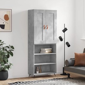 3200045 vidaXL Висок шкаф, бетонно сив, 69,5x34x180 см, инженерно дърво