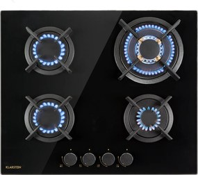 Klarstein Goldflame 4, газов котлон, 4 месингови горелки, стъклокерамика, черен