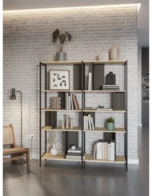 Етажерка за книги в дъбов декор в черно-натурален цвят 144x175 cm Alabama - Marckeric