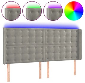 3124542 vidaXL LED горна табла за легло, светлосива, 183x16x118/128 см, кадифе