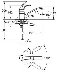 СМЕСИТЕЛ ЗА УМИВАЛНИК GROHE EUROECO ~32750000