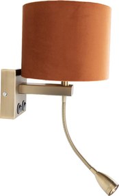 Wandlamp bronze met flexarm en kap oranje met gouden binnenkant 18cm - Brescia Combi