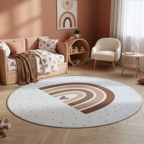 Кремав детски килим подходящ за пране ø120 cm Coco 1132 – Ayyildiz Carpets